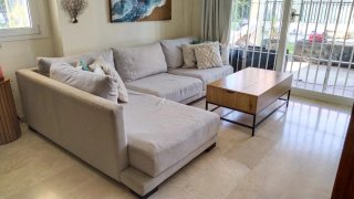 Sofá chaise longue 4 plazas tela beige