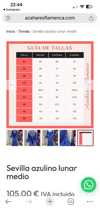 Vestido Flamenca Lunares Azul Talla 42