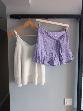 Conjunto Zara Top Blanco y Falda-pantalon