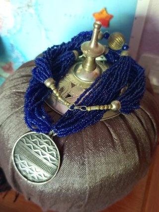 Collar Indio Vintage Azul y Plateado