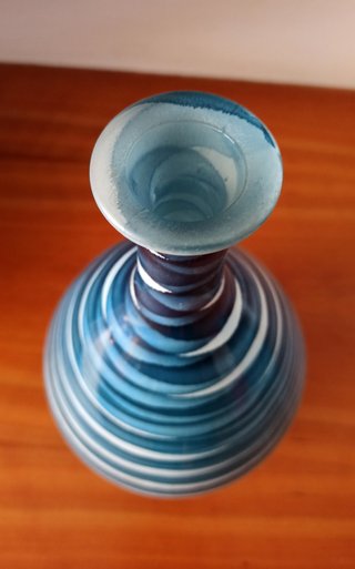2 Jarrones Vidrio Decorado Azul y Blanco