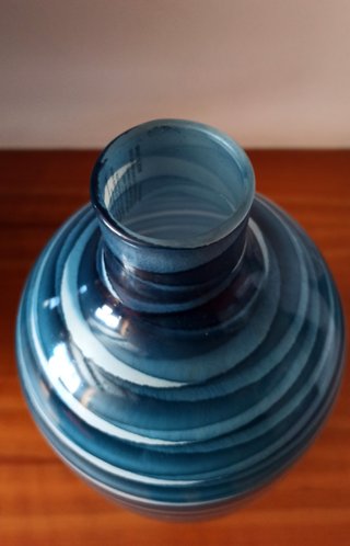 2 Jarrones Vidrio Decorado Azul y Blanco