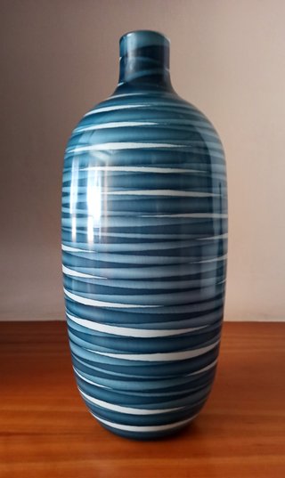 2 Jarrones Vidrio Decorado Azul y Blanco