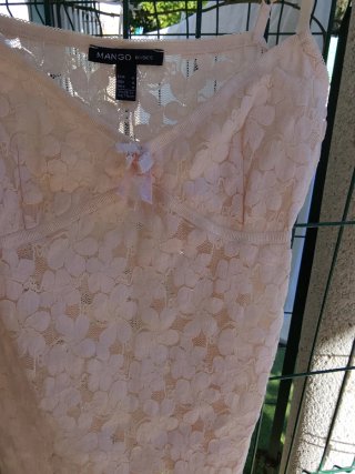Camiseta Mango Basics encaje rosa Talla M