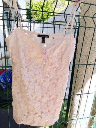 Camiseta Mango Basics encaje rosa Talla M