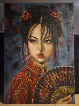 Dipinto geisha con ventaglio