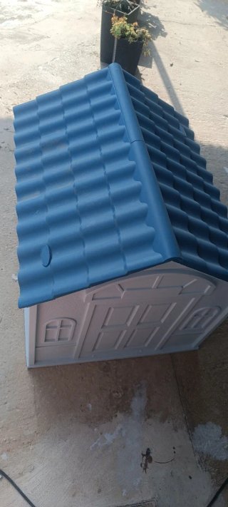 Caseta Perro Grande Azul y Blanca