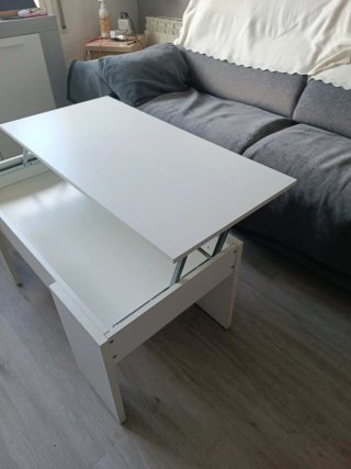 Mesa de centro blanca elevable para salón/comedor