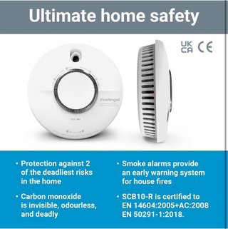 FireAngel Alarma combinada de humo y monóxido de carbono para el hogar SCB10R 10 años de vida detector de monóxido de carbono dual y alarma de humo con botón de prueba y silencio alarma combinada