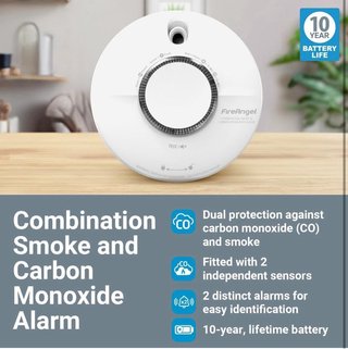 FireAngel Alarma combinada de humo y monóxido de carbono para el hogar SCB10R 10 años de vida detector de monóxido de carbono dual y alarma de humo con botón de prueba y silencio alarma combinada