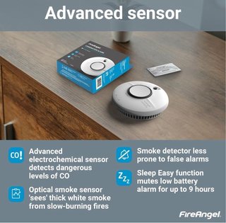 FireAngel Alarma combinada de humo y monóxido de carbono para el hogar SCB10R 10 años de vida detector de monóxido de carbono dual y alarma de humo con botón de prueba y silencio alarma combinada