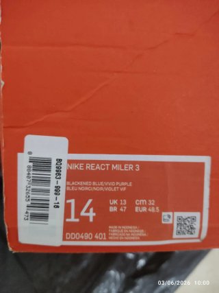 Nike React Miler 3 Talla 48.5 Azul/Morado