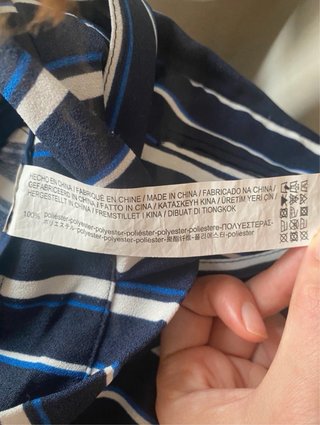 Pantalón recto rayas azul y blanco con cinturón