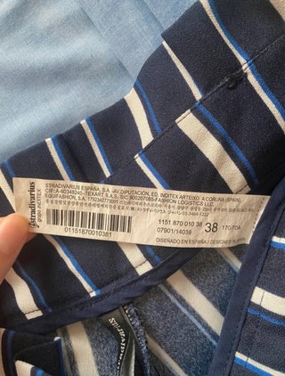 Pantalón recto rayas azul y blanco con cinturón