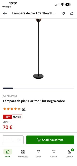 Lámpara de pie Carlton negra y cobre
