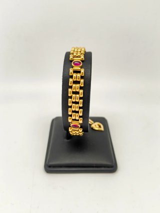 Pulsera Oro 18kt piedras rojas y colgante corazón