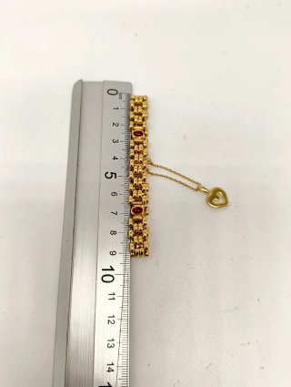Pulsera Oro 18kt piedras rojas y colgante corazón