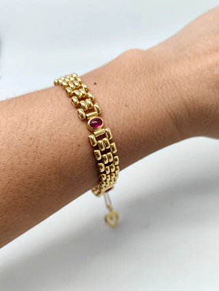 Pulsera Oro 18kt piedras rojas y colgante corazón