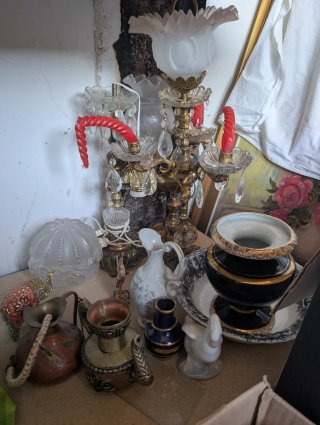 Lote decoración antiguo candelabro jarrón