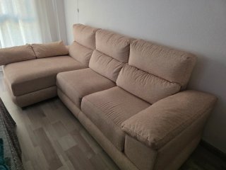 Chaise Longue Beige 3 Plazas con Canapé
