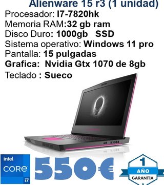 Alienware 15 r3 Intel Core i7 32GB RAM SSD 1TB