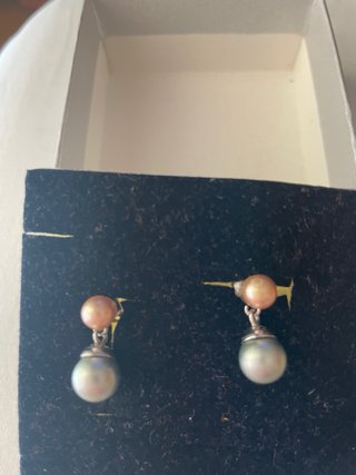 Pendientes perlas vintage grises y rosas