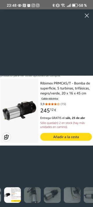 Bomba de aspiración de acero inoxidable
