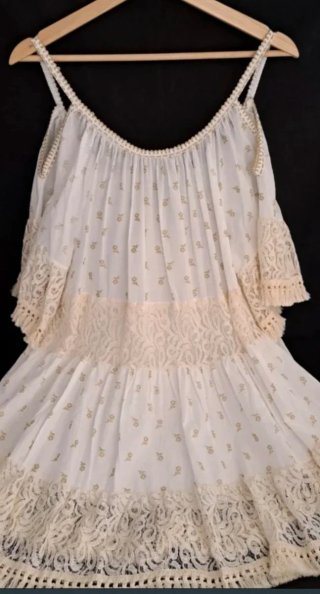Vestido mini verano bohemio encaje playa blanco XL
