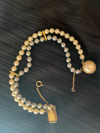 Pulsera Vintage Doble Perlas Grises y Blancas
