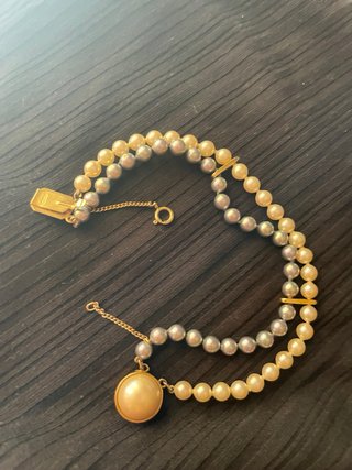 Pulsera Vintage Doble Perlas Grises y Blancas