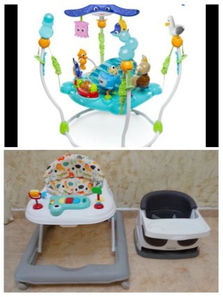 Tacata saltador,andador infantil y silla de comer.
