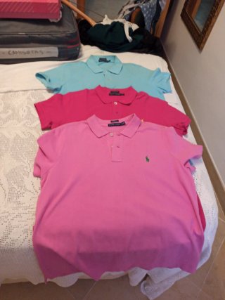 3 Polos Ralph Lauren Azul , Fucsia y rosaTalla xl