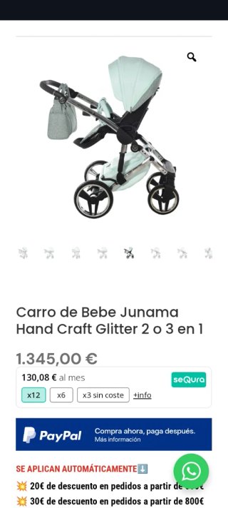 Carrito Bebé Junama Hand Craft Glitter 2 en 1