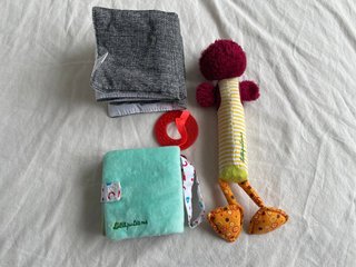 Pack bebé: 2 libros tela + sonajero