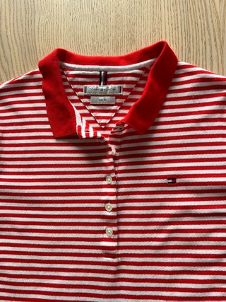 Tommy Hilfiger Red And White Striped Slim Fit Polo