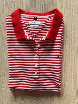 Tommy Hilfiger Red And White Striped Slim Fit Polo
