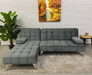 Sofá-cama chaise longue gris terciopelo