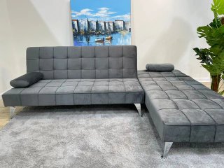 Sofá-cama chaise longue gris terciopelo