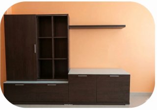 Mueble de salón modular madera y cristal