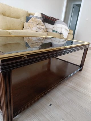 Mesa de centro madera y cristal dorada