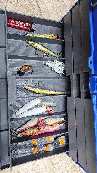 Caja de pesca azul y gris