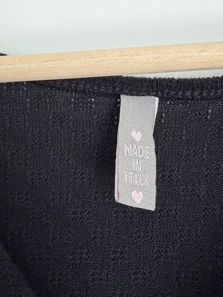 Top Negro Manga Larga V-Neck Made in Italy