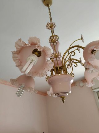 Lampadario vintage rosa e oro anni '70 sospeso
