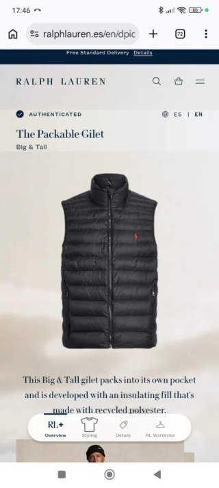 Chaleco Polo Ralph Lauren Negro Talla 3XB Nuevo