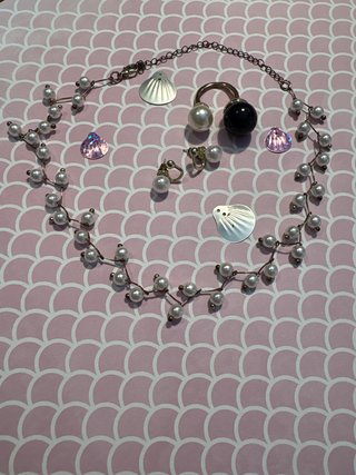 Conjunto bisutería perlas y conchas