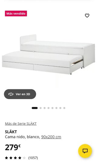 Cama individual 90cm con cajonesy cama extraíble