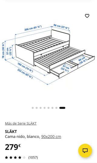 Cama individual 90cm con cajonesy cama extraíble