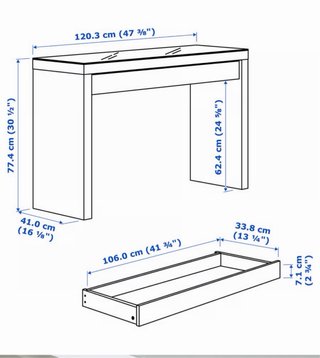 Escritorio Tocador IKEA Blanco con Cajón (120 cm)