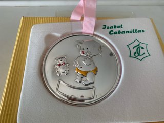 Colgante Cuna Plata Bebé Osito y Niño
