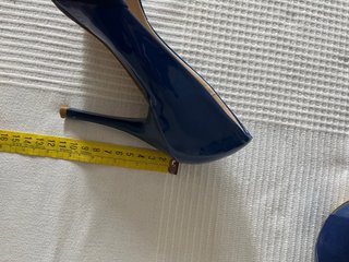 Scarpe blu tacco alto doppio materiale